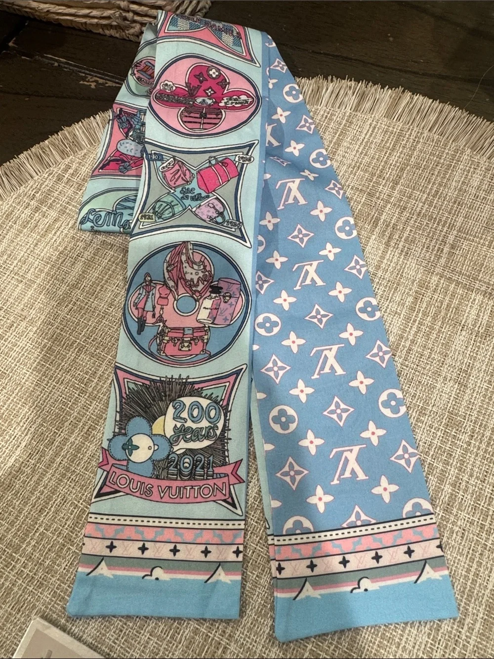 Blue & Pink Silk Bow Scarf Accent